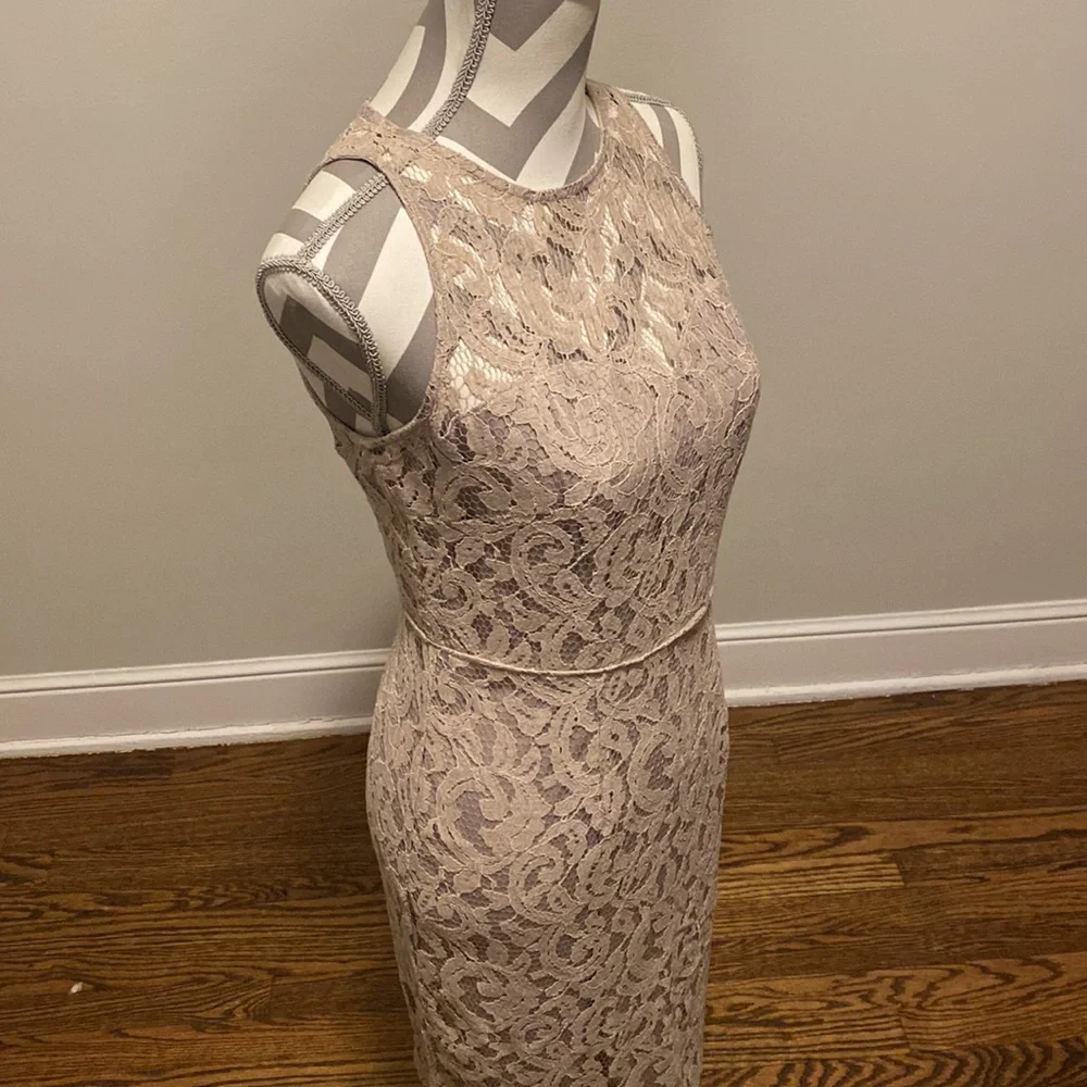 Marina Taupe Lace Dress - Picture 3 of 7